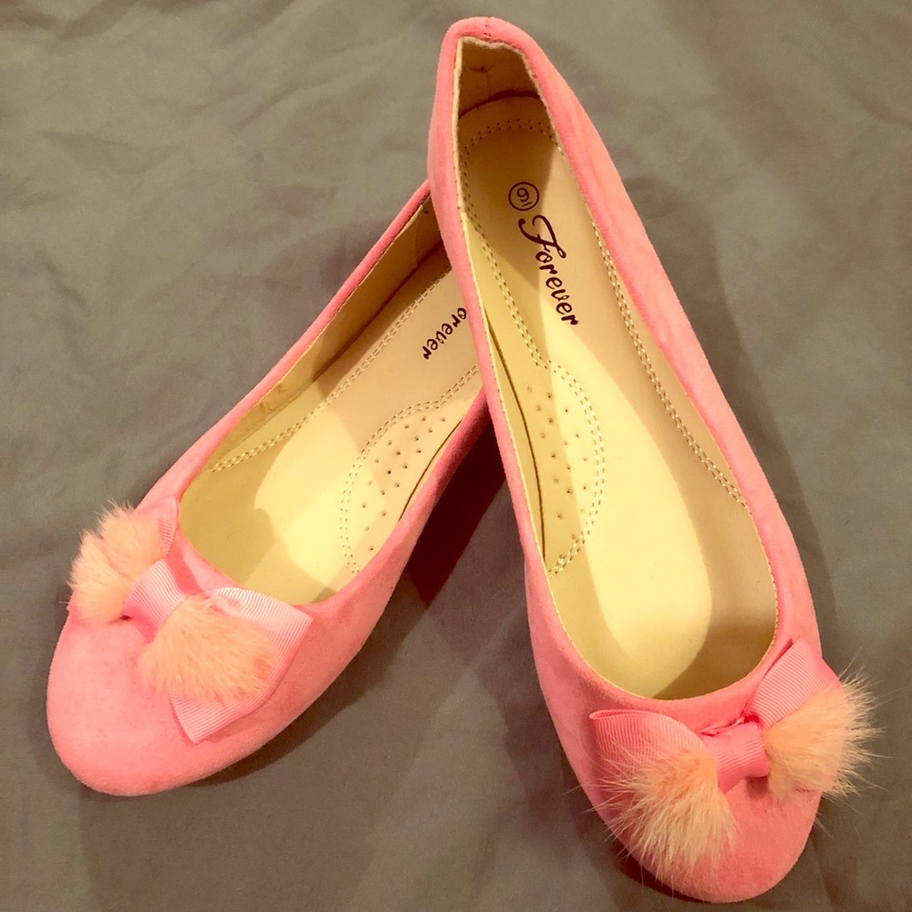 Pink Fuzzy Bow Flats